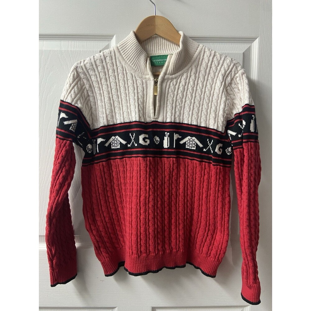 Vintage Liz Claiborne Sweater Womens Large Golf Cotton Cable Knit 1/4 Zip - Picture 1 of 11